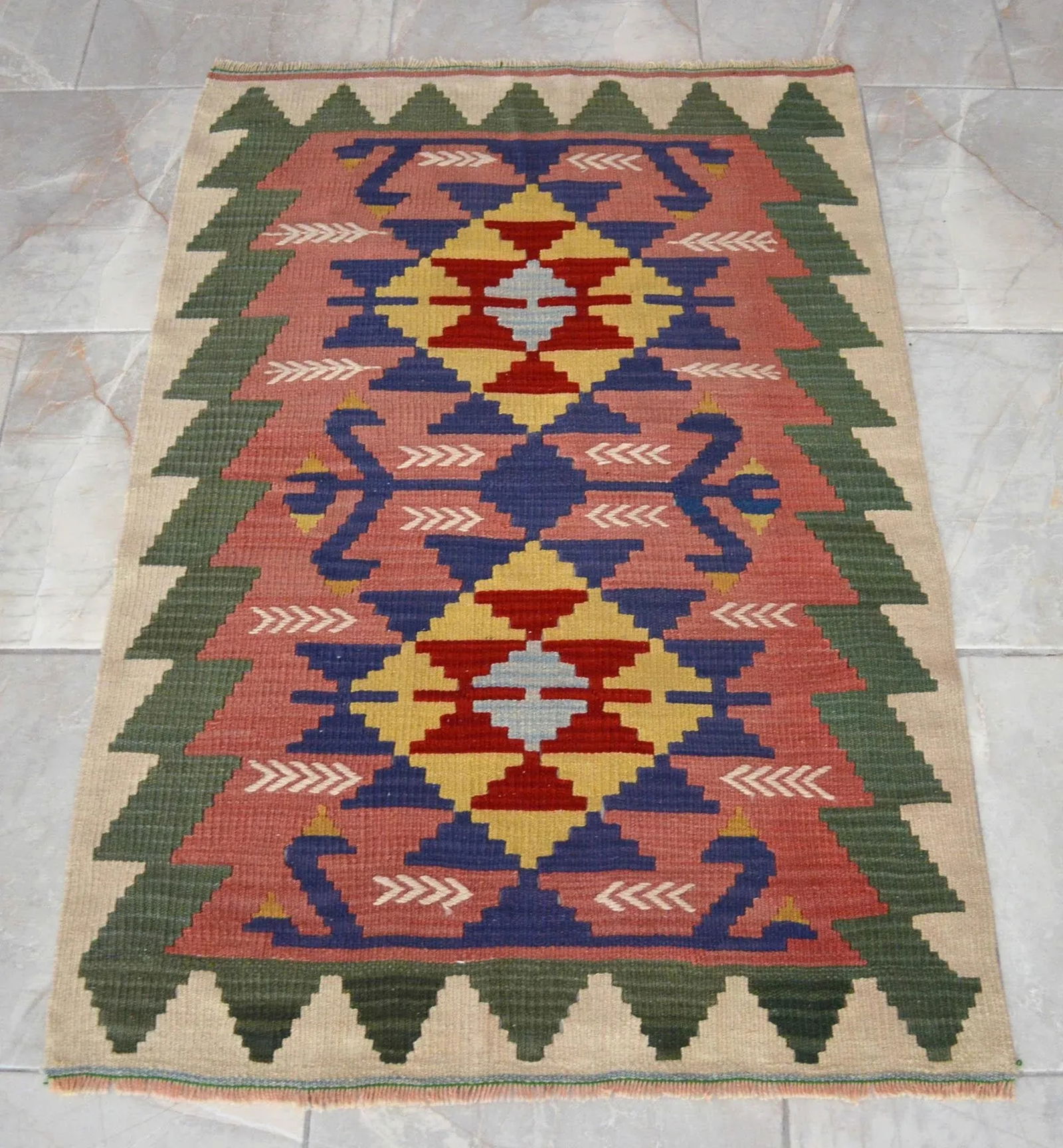 1980s Hand-Woven Mini Kilim Rug - 2'9" X 4'1" - 3