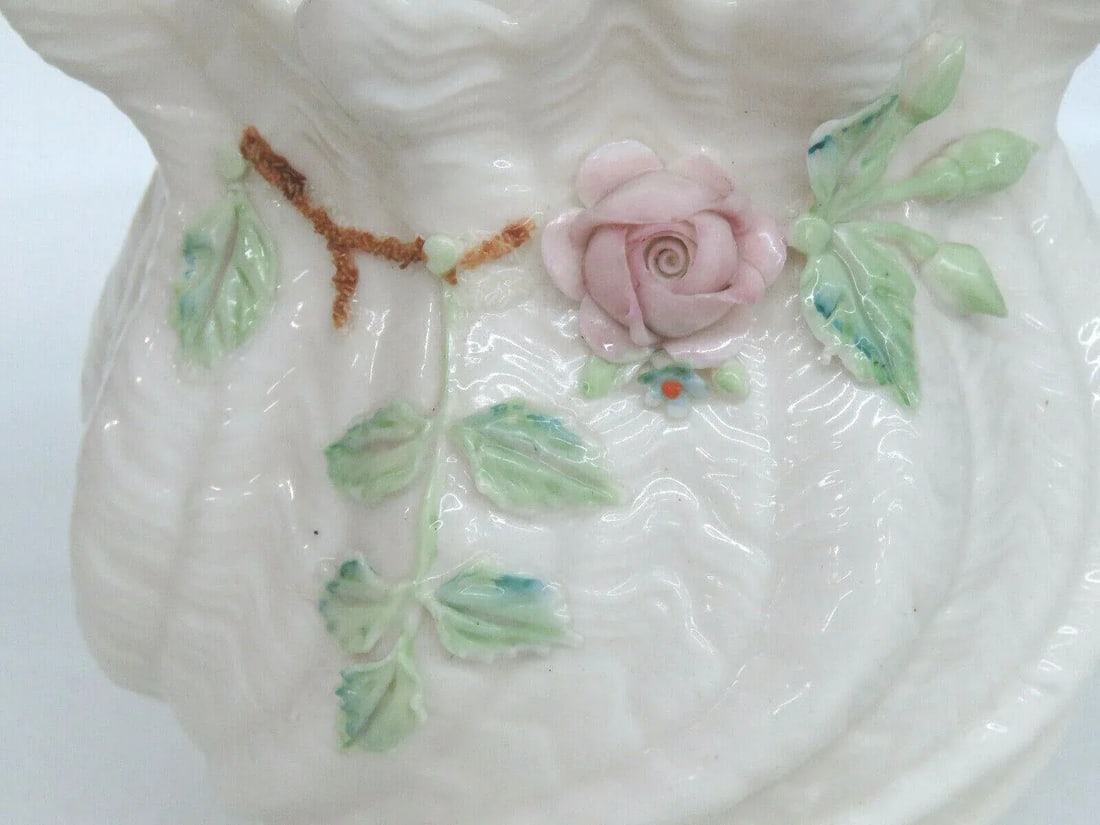 Belleek Ireland Porcelain Pink Rose Green Leaves Flower Vase - 2