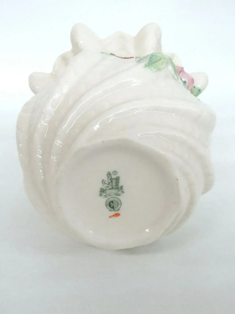 Belleek Ireland Porcelain Pink Rose Green Leaves Flower Vase - 3