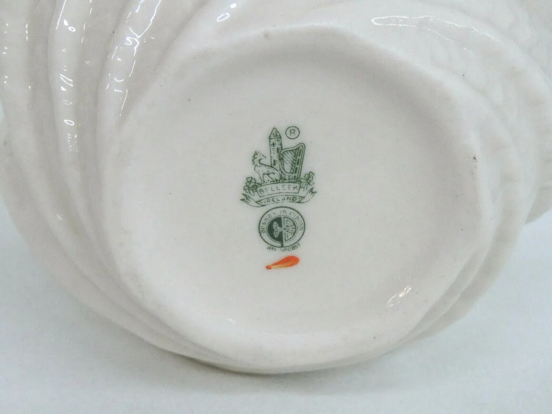 Belleek Ireland Porcelain Pink Rose Green Leaves Flower Vase - 4