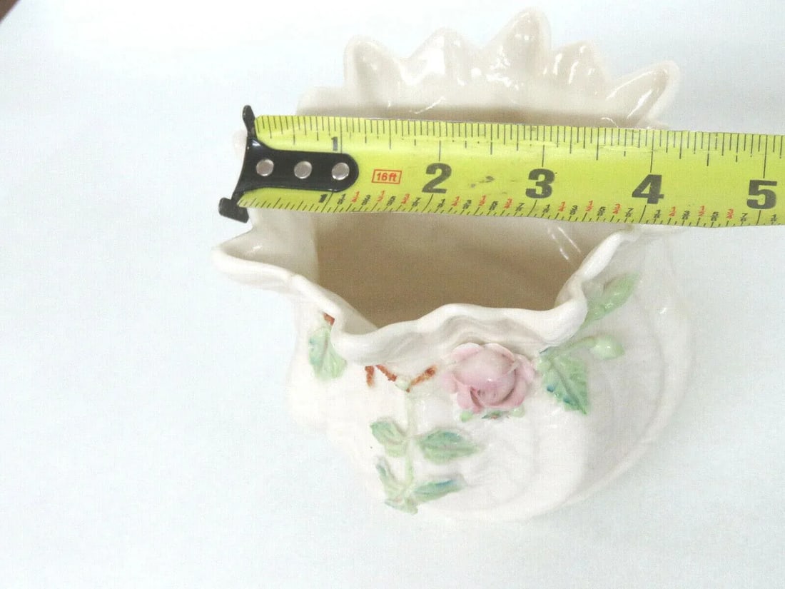Belleek Ireland Porcelain Pink Rose Green Leaves Flower Vase - 6