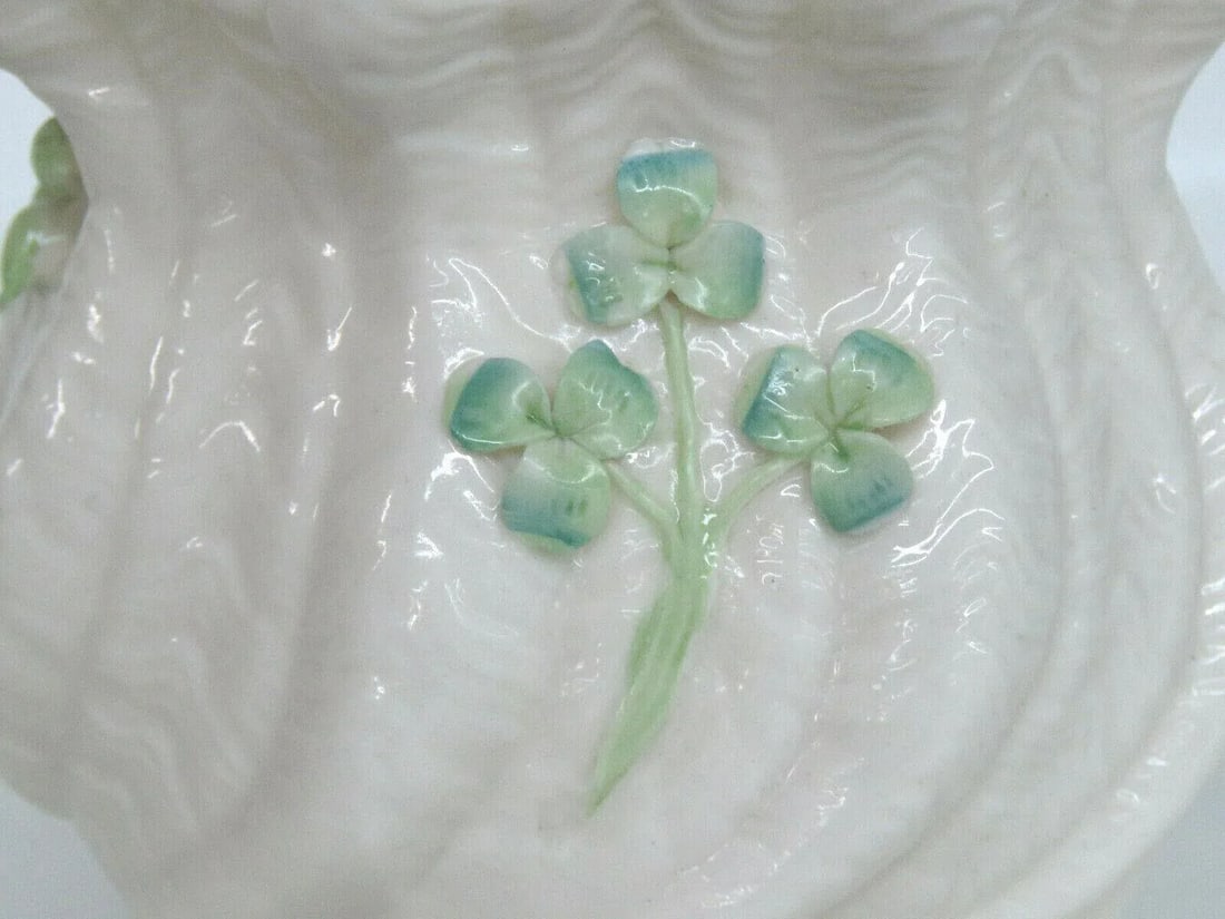 Belleek Ireland Porcelain Pink Rose Green Leaves Flower Vase - 8