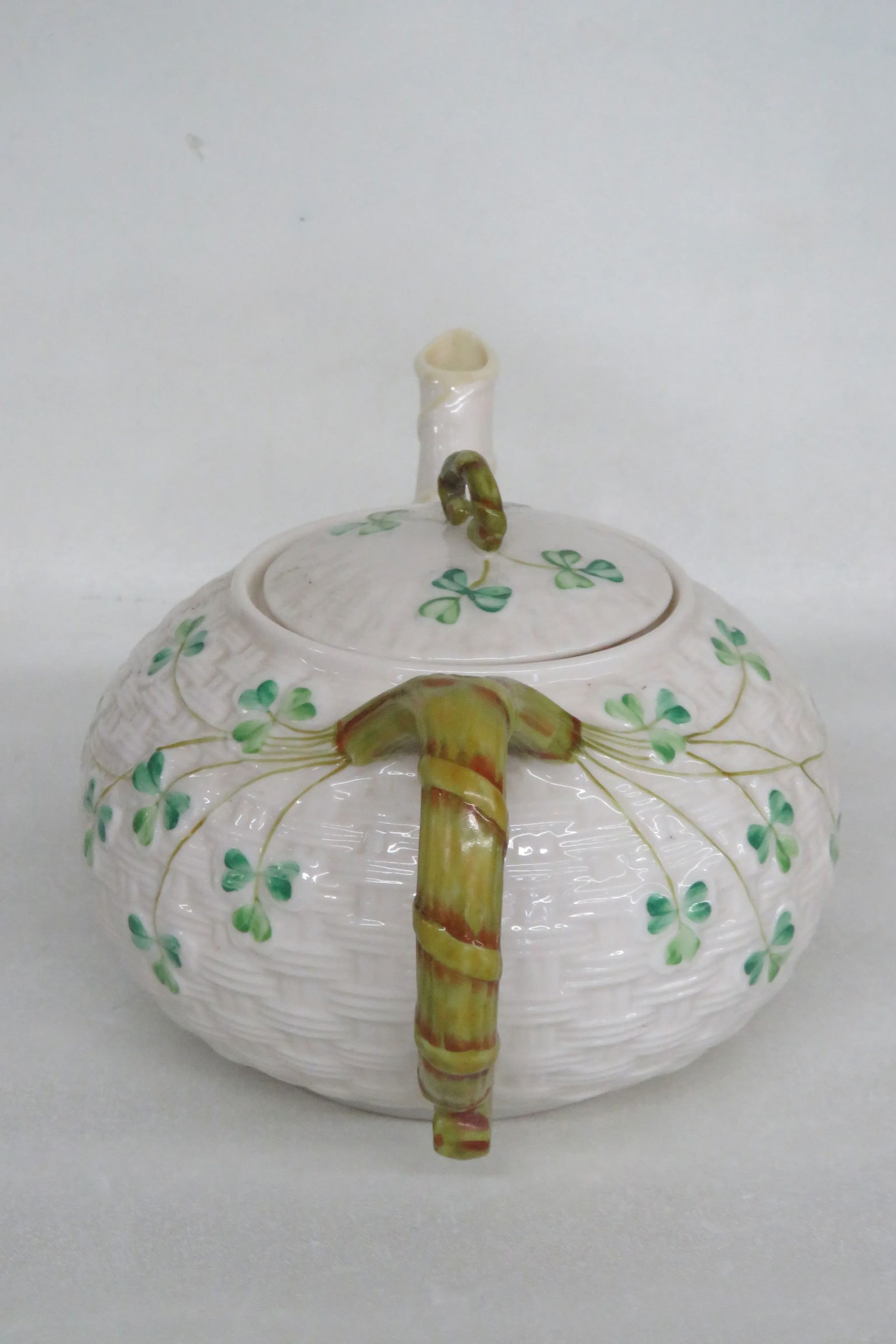 Belleek Ireland Shamrock Basket Weave Teapot - 12
