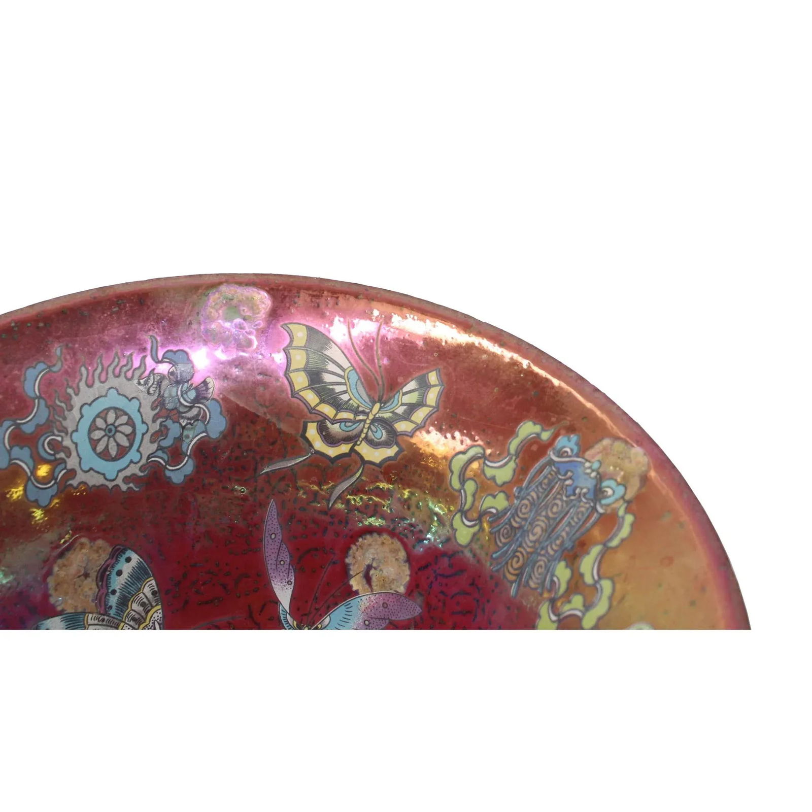 Chinese Handmade Metallic Pink Butterflies Ceramic Accent Bowl - 5