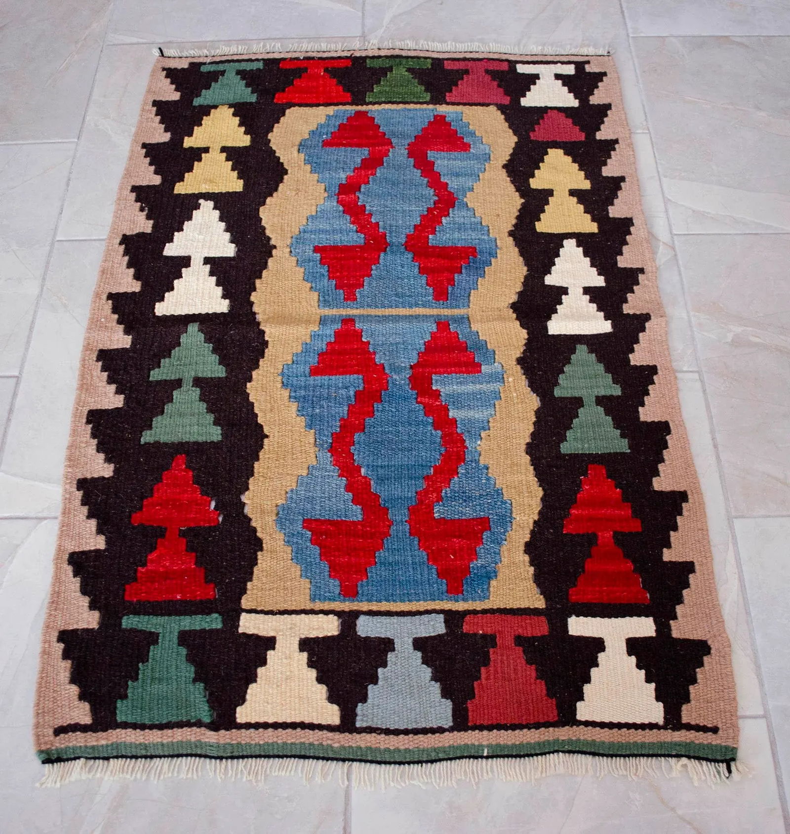 Turkish Hand-Woven Mini Kilim Rug Flat Weave Oushak Rug - 27" X 40" - 2