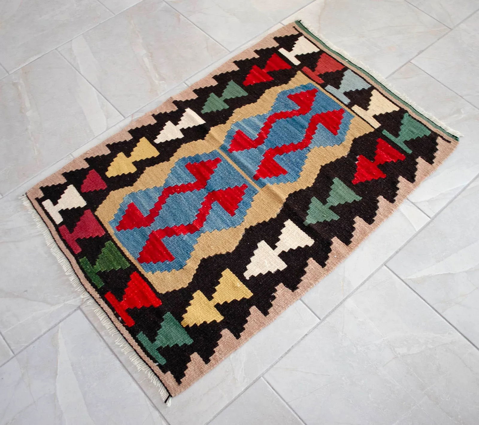 Turkish Hand-Woven Mini Kilim Rug Flat Weave Oushak Rug - 27" X 40" - 3
