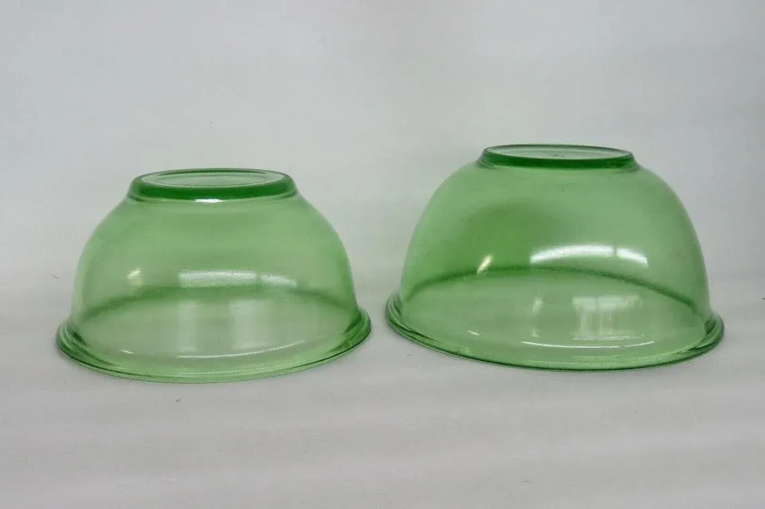Hazel Atlas Green Uranium Depression Glass Set of 2 Nesting Mixing Bowls - 9