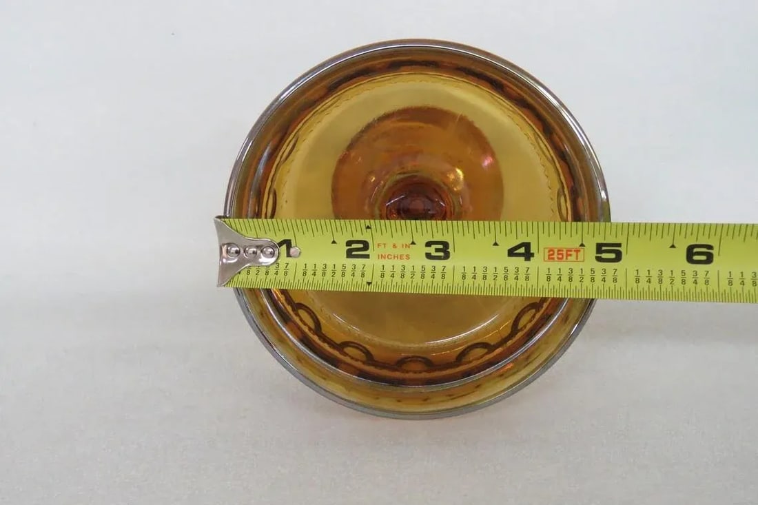 Kings Crown Thumbprint Indiana Carnival Glass Amber Compote Candy Dish - 2