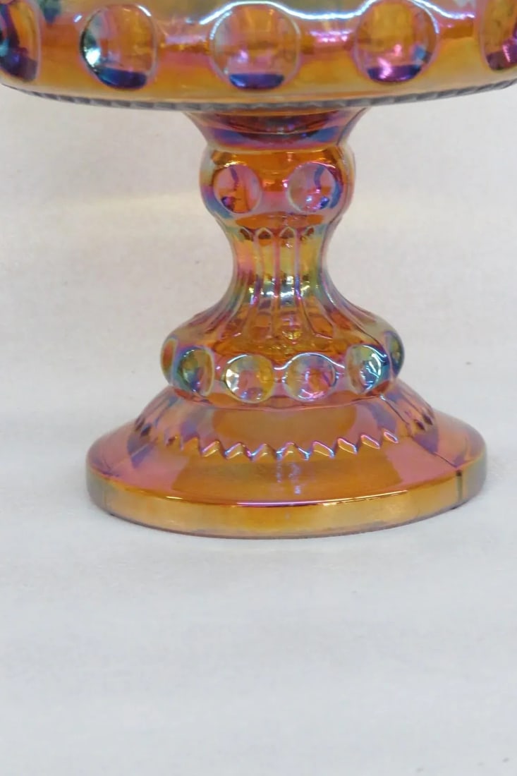 Kings Crown Thumbprint Indiana Carnival Glass Amber Compote Candy Dish - 4