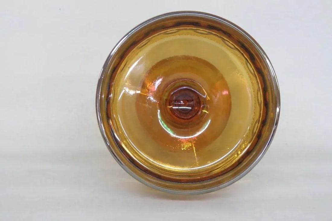 Kings Crown Thumbprint Indiana Carnival Glass Amber Compote Candy Dish - 5