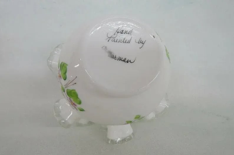 Fenton Silver Crest Hand Painted White Milk Glass Ruffled Rim Vase - 10