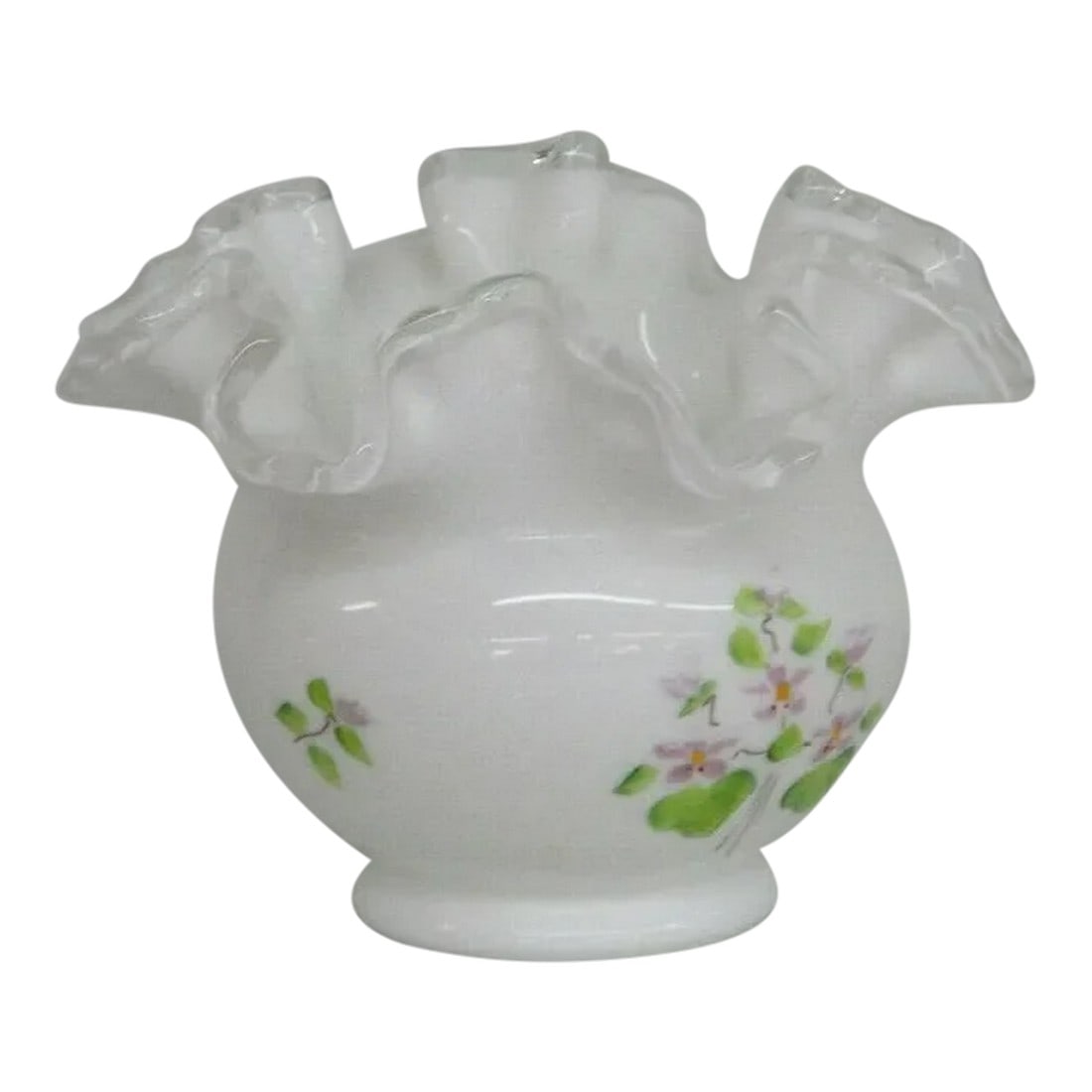 Fenton Silver Crest Hand Painted White Milk Glass Ruffled Rim Vase (1 of 11)