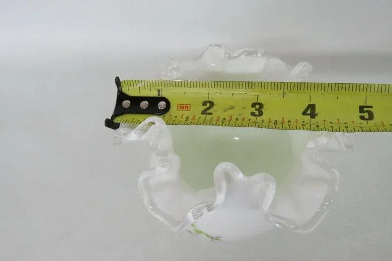 Fenton Silver Crest Hand Painted White Milk Glass Ruffled Rim Vase - 6