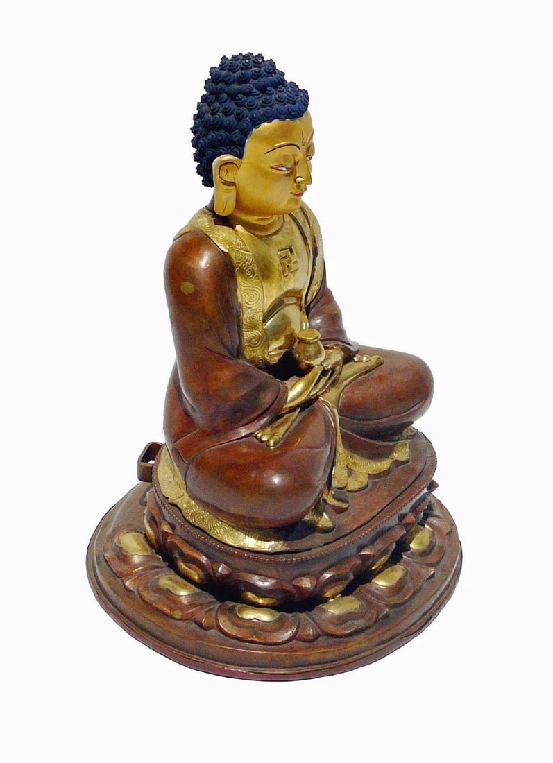 Serene Seated Gilt-Bronze Figure Amitabha Statue - 5