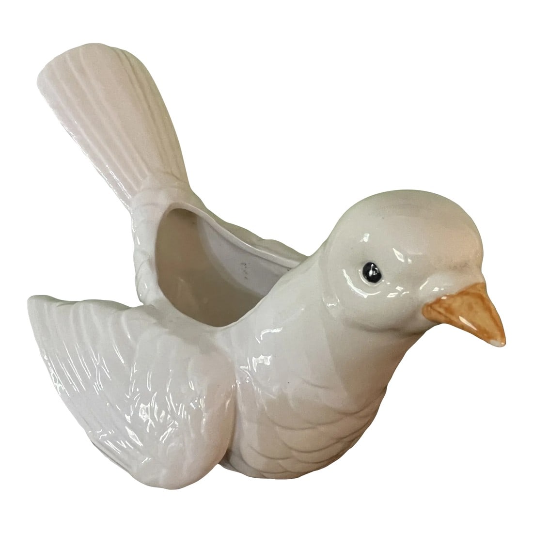 1970's Fitz and Floyd White Dove Planter or Vase: A white dove is the perfect addition to any decor and this one is classic Fitz and Floyd. Meant for florals or a small planting, it will also stand alone with it's peaceful expression. The original