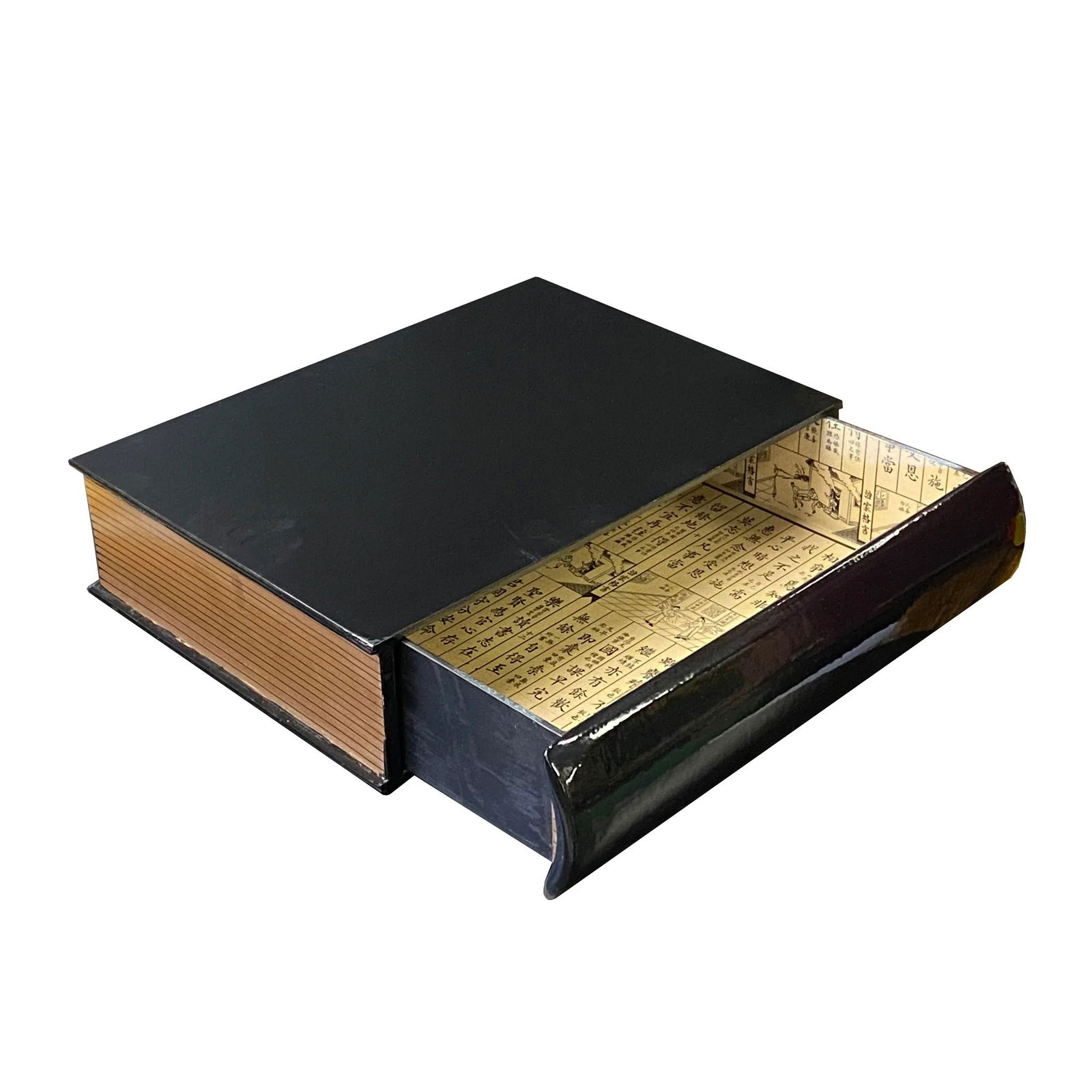 Black Lacquer Golden Side Book Shape Storage Box Accent - 7