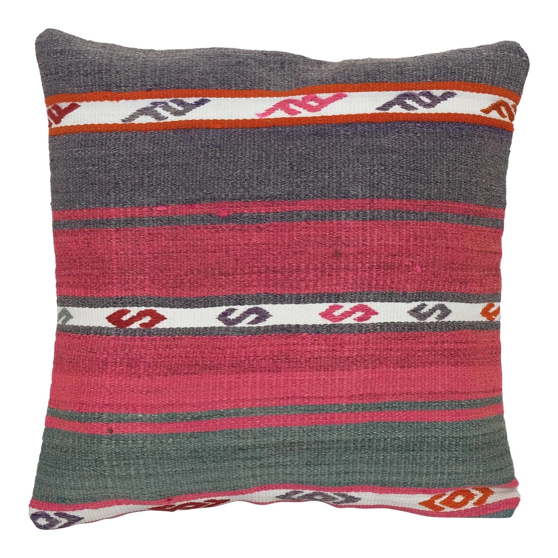 Turkish Decorative Kilim Pillow Cover: Turkish Decorative Kilim Pillow Cover These beautiful 14" x 14" pillow covers were made from an authentic, vintage Turkish rug handwoven in the 1960s. Bright colors of wool adorn the front of the pill