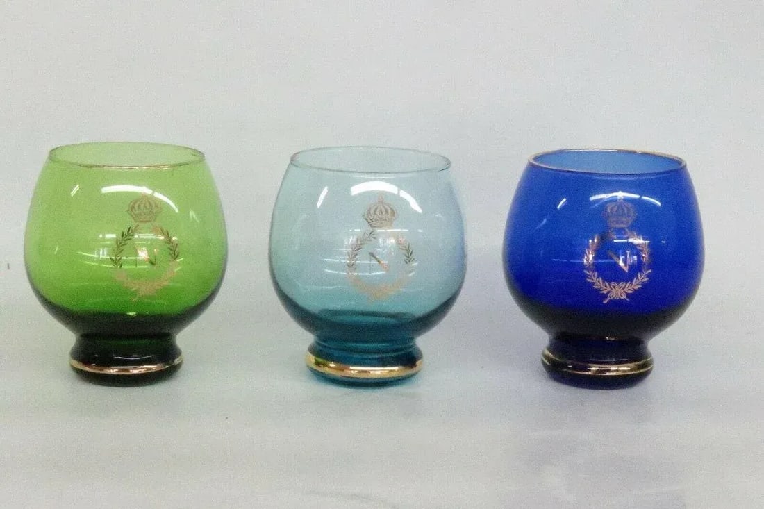 Royal Crown Monogram Multicolor Whiskey Roly Poly Glasses - Set of 3 - 11