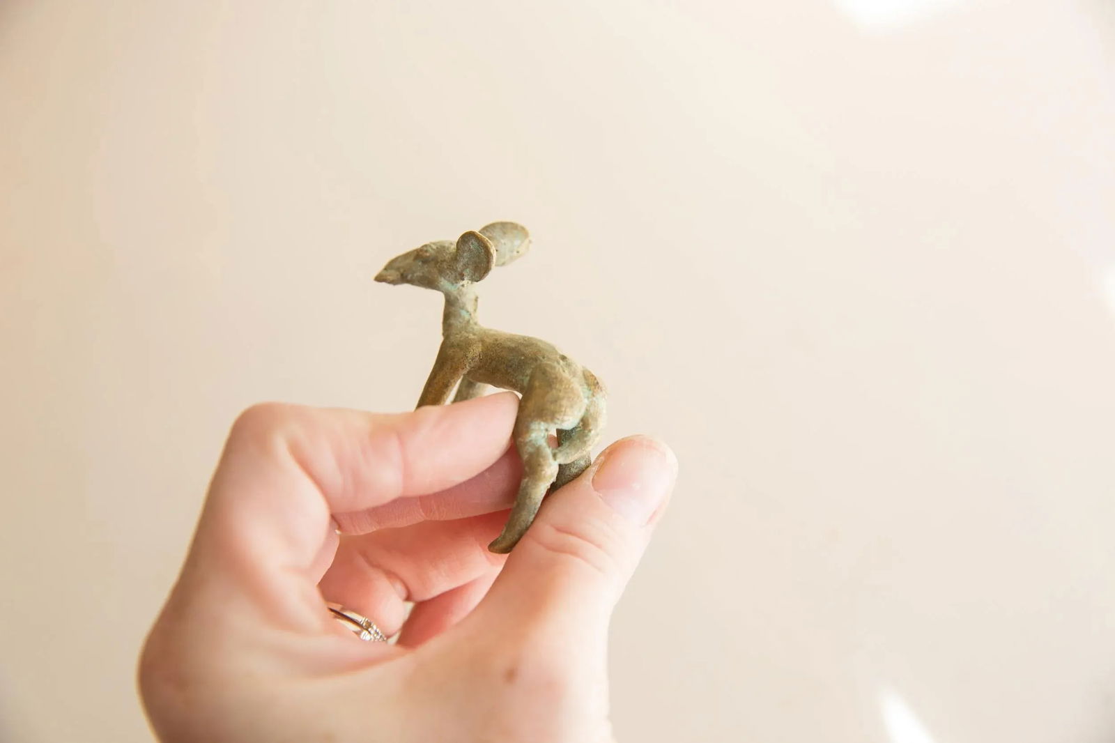 Vintage African Bronze Ewe Impala Eating Leaf - 2