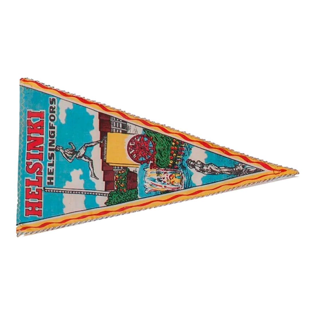 Helsinki Helsingfors Felt Flag Pennant: Helsinki Helsingfors pennant circa 1970's vintage. Item is in fair condition, and may exhibit one or more of the following: Some imperfections like minor tear in fabric in certain areas, light to