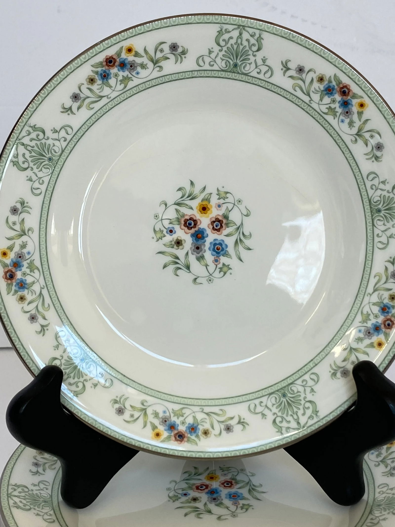 Vintage 1980s Wedgwood Agincourt Green Bone China Bread Plates - Set of 5 - 2