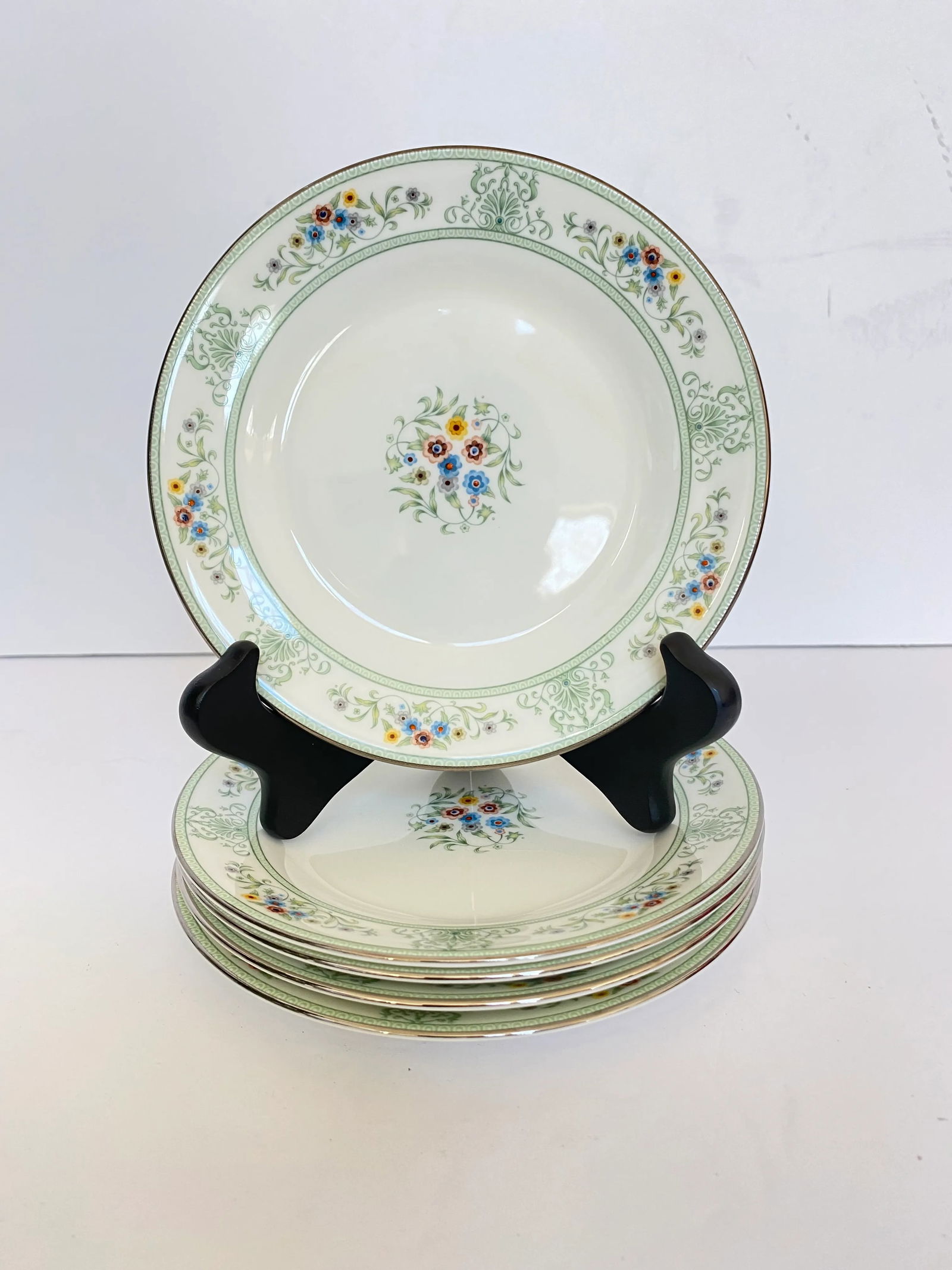 Vintage 1980s Wedgwood Agincourt Green Bone China Bread Plates - Set of 5 - 7