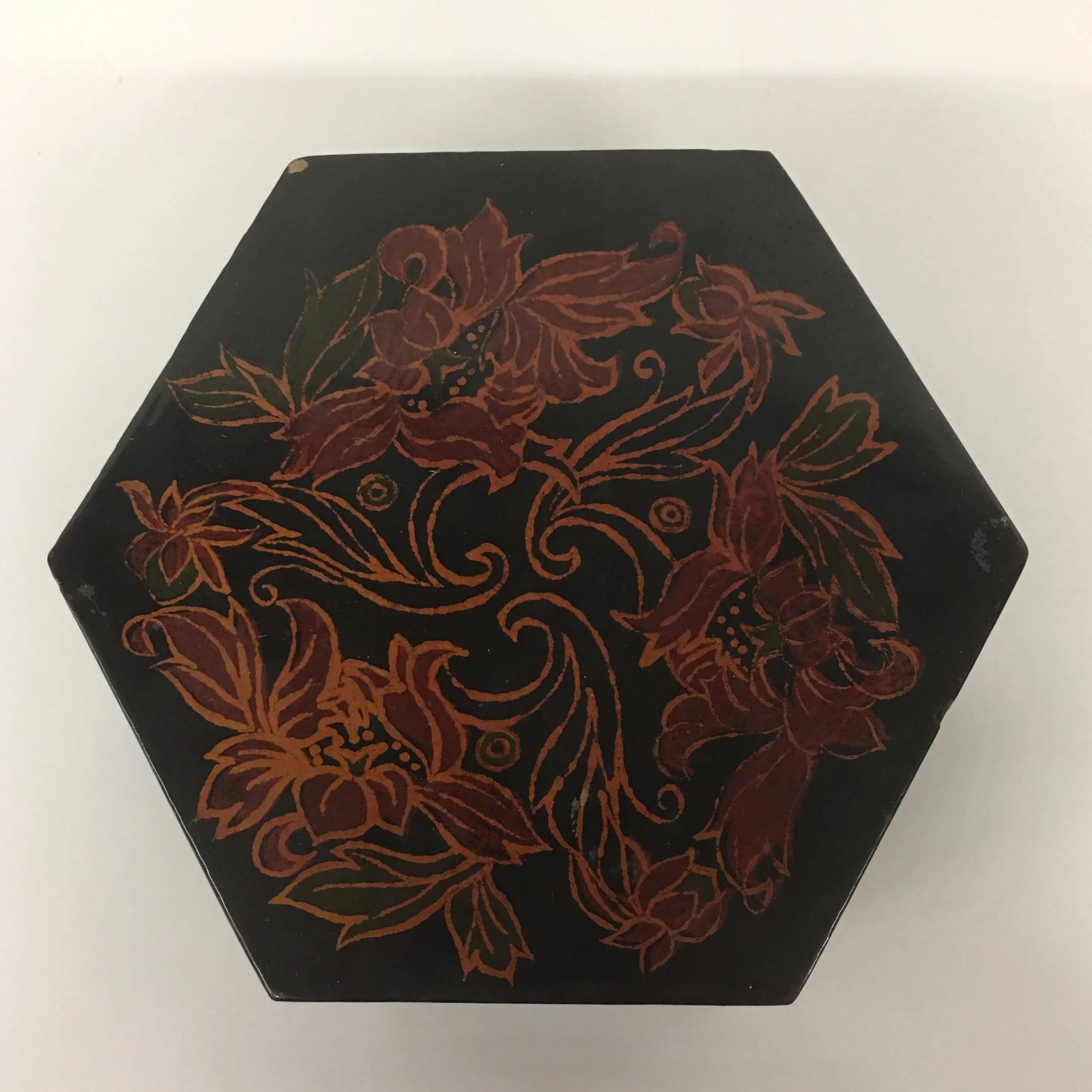 Vintage Black Lacquer Hexagon Box - 2