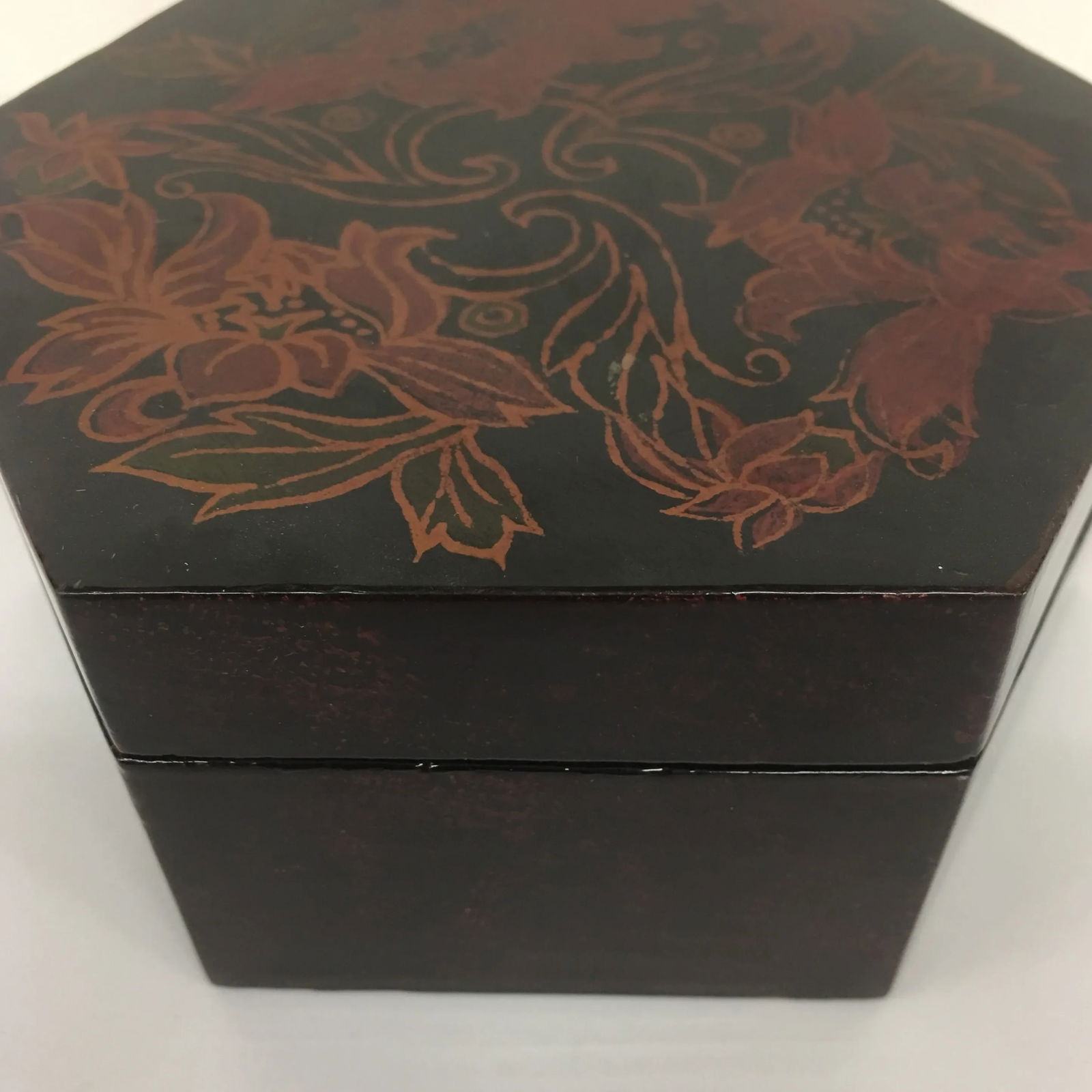 Vintage Black Lacquer Hexagon Box - 3