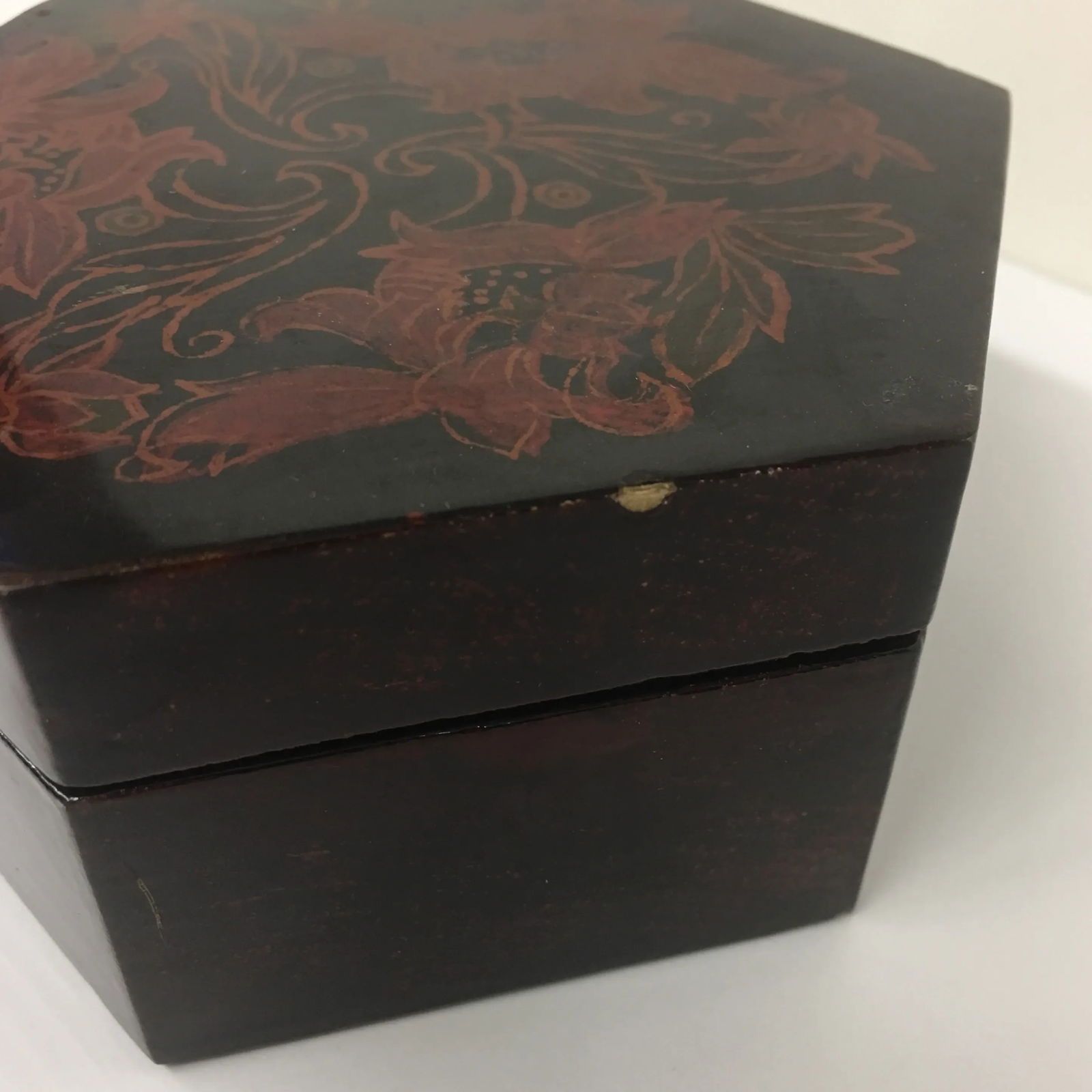 Vintage Black Lacquer Hexagon Box - 4