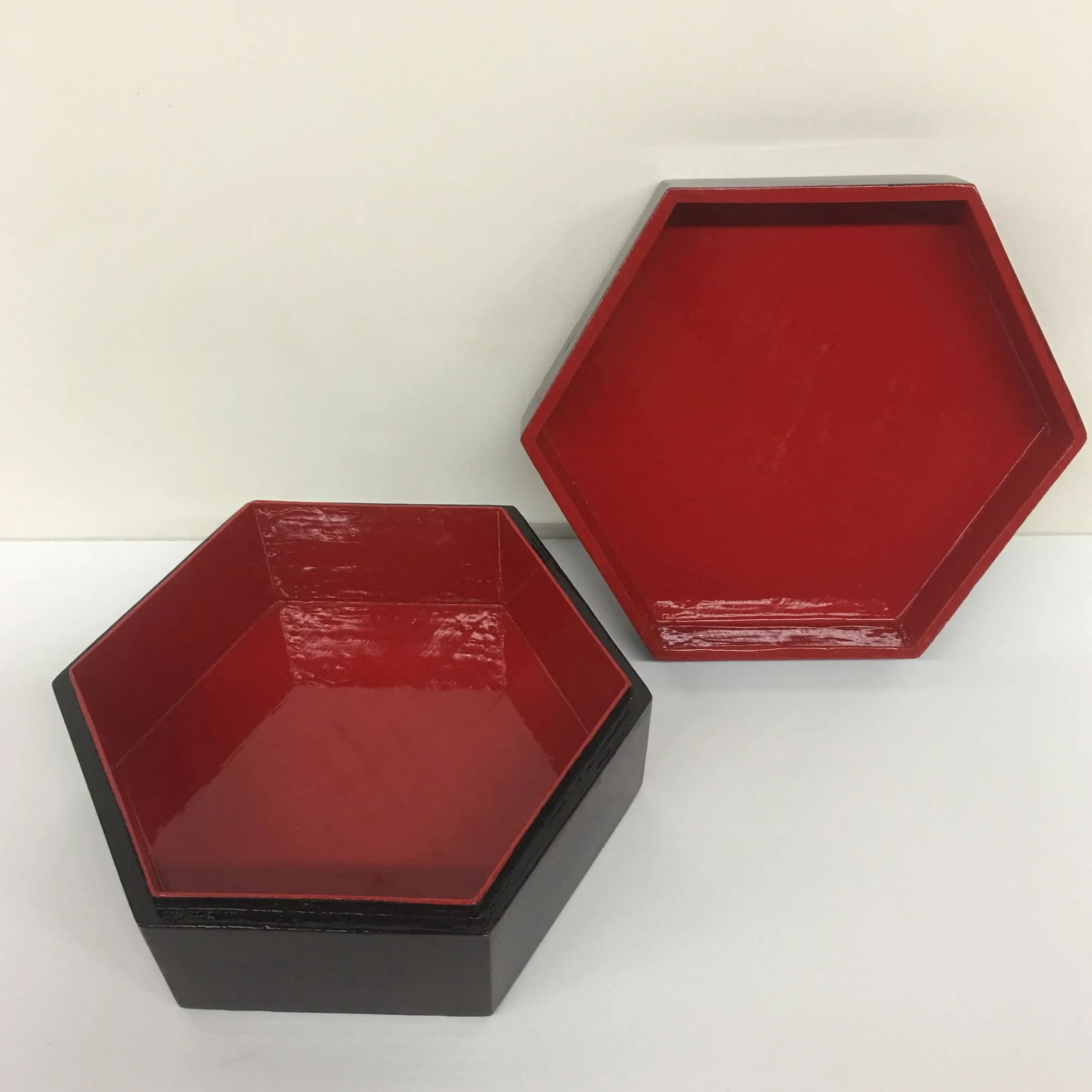 Vintage Black Lacquer Hexagon Box - 6