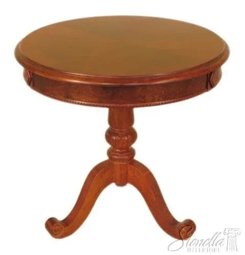 Round Cherry Pedestal Base Occasional Table - 9