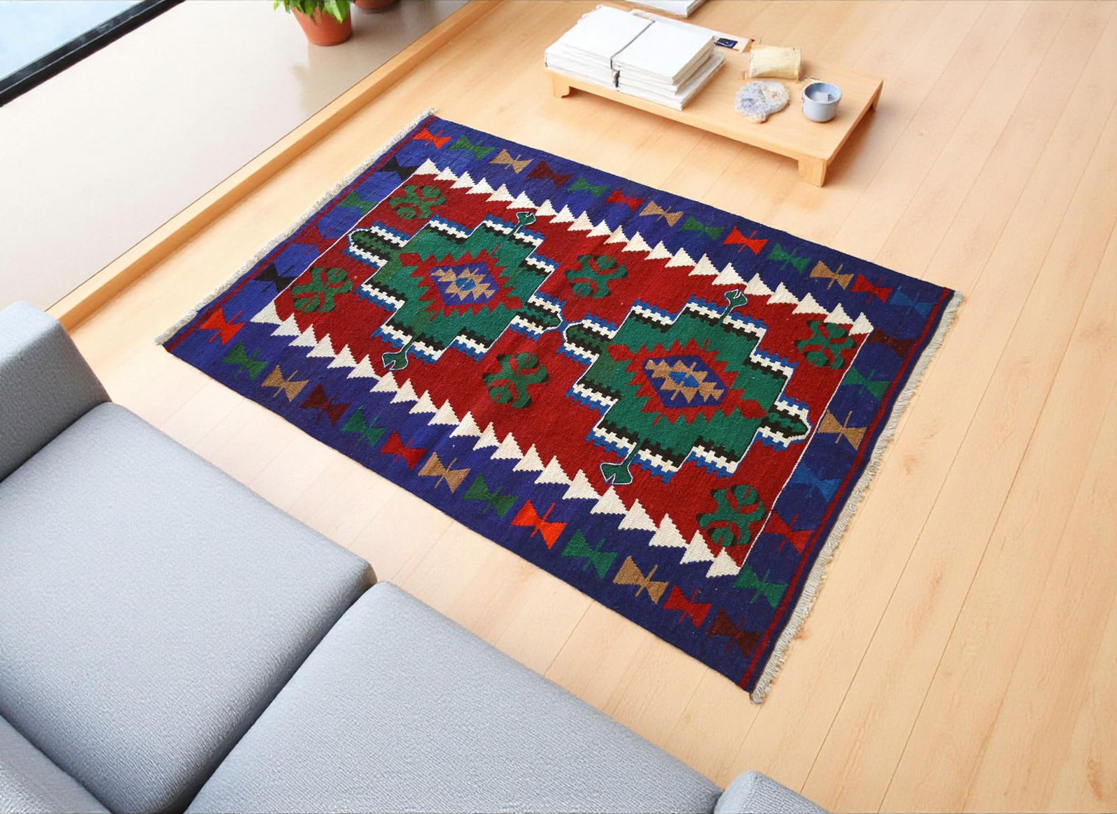 1970s Hand Woven Turkish Oushak Kilim Rug - 2