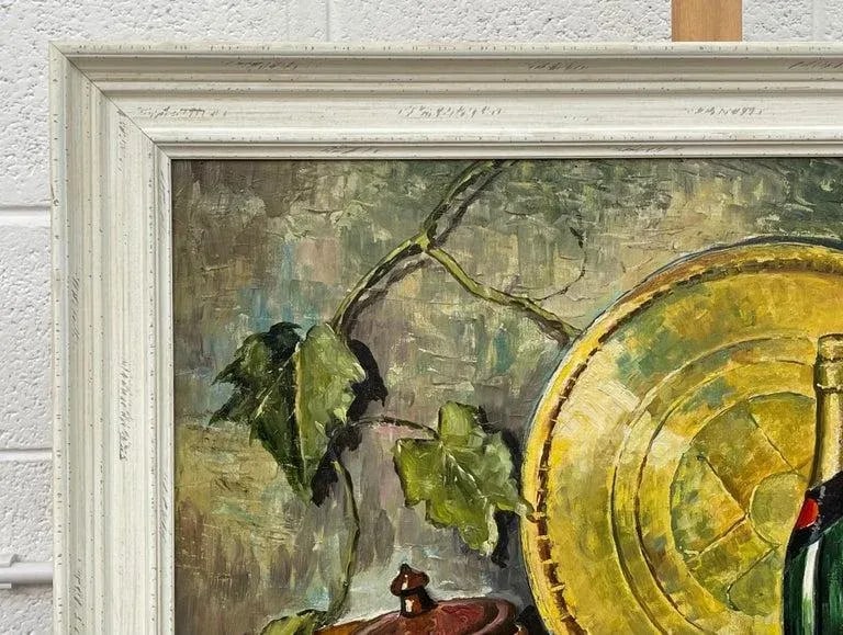 Vintage Champagne Bottle With Grapes Still Life Oil Painting by 20th Century Artist, 1985 Circa - 12