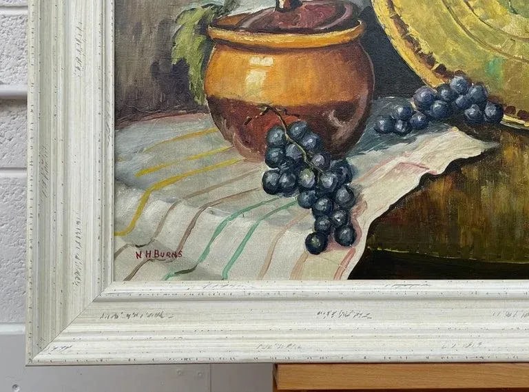 Vintage Champagne Bottle With Grapes Still Life Oil Painting by 20th Century Artist, 1985 Circa - 6