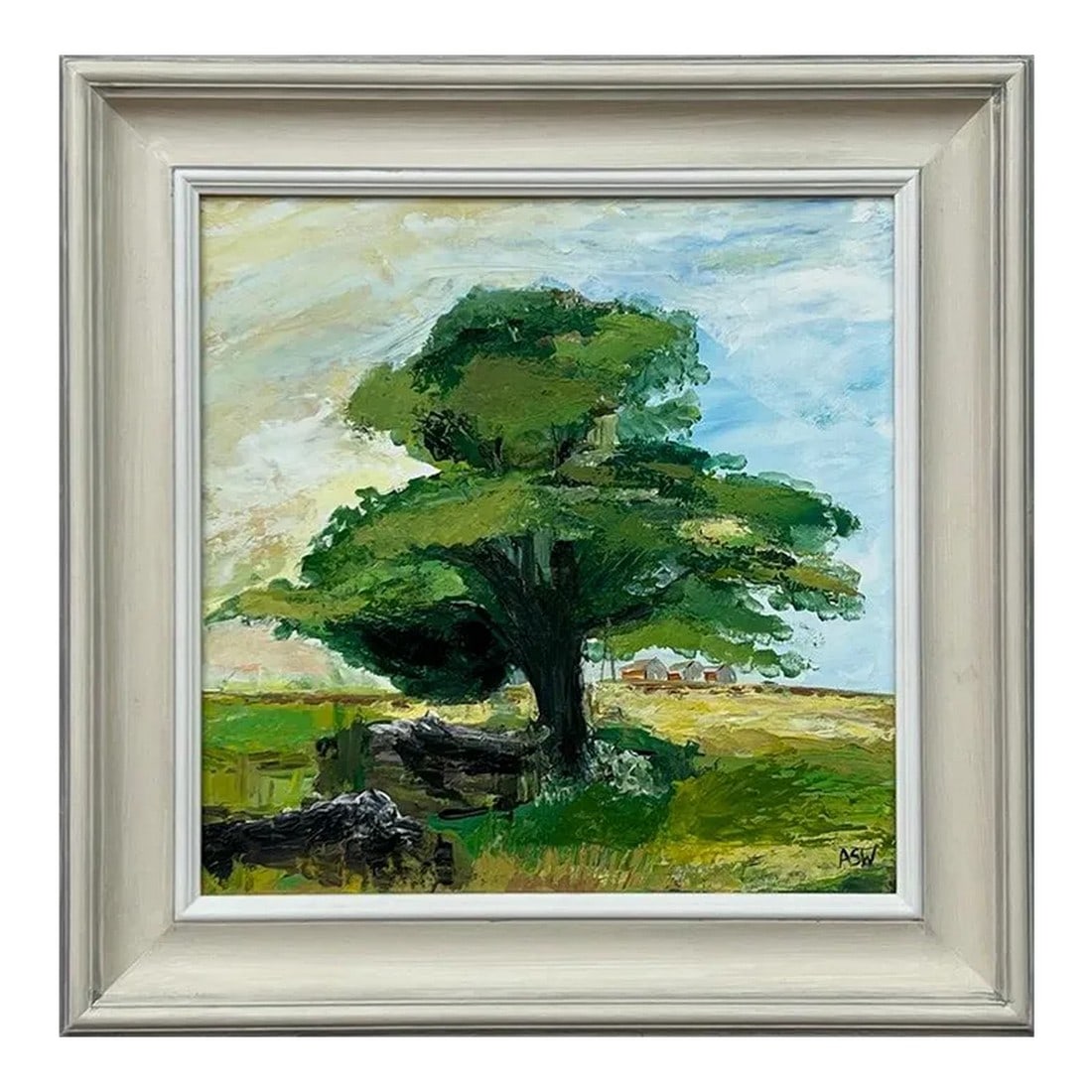 Expressive Impasto Landscape Painting of Oak Tree by Contemporary British Artist: Expressive Impressionistic Impasto Painting of an Oak Tree in the English Countryside by Contemporary British Artist, Angela Wakefield. Framed in the highest quality hand-finished contemporary