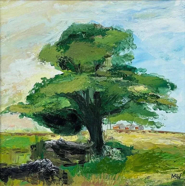 Expressive Impasto Landscape Painting of Oak Tree by Contemporary British Artist - 8