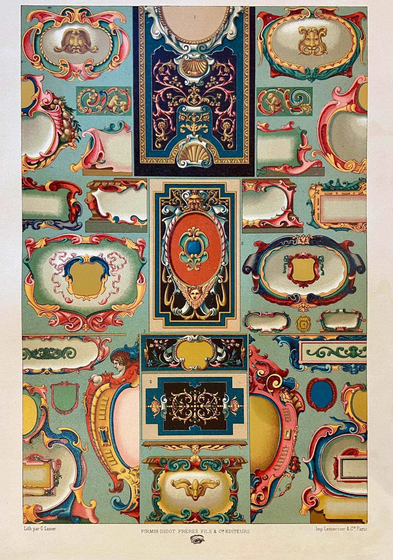 1870 French Decorator Print, XVII Siecle, Auguste Racinet - 2