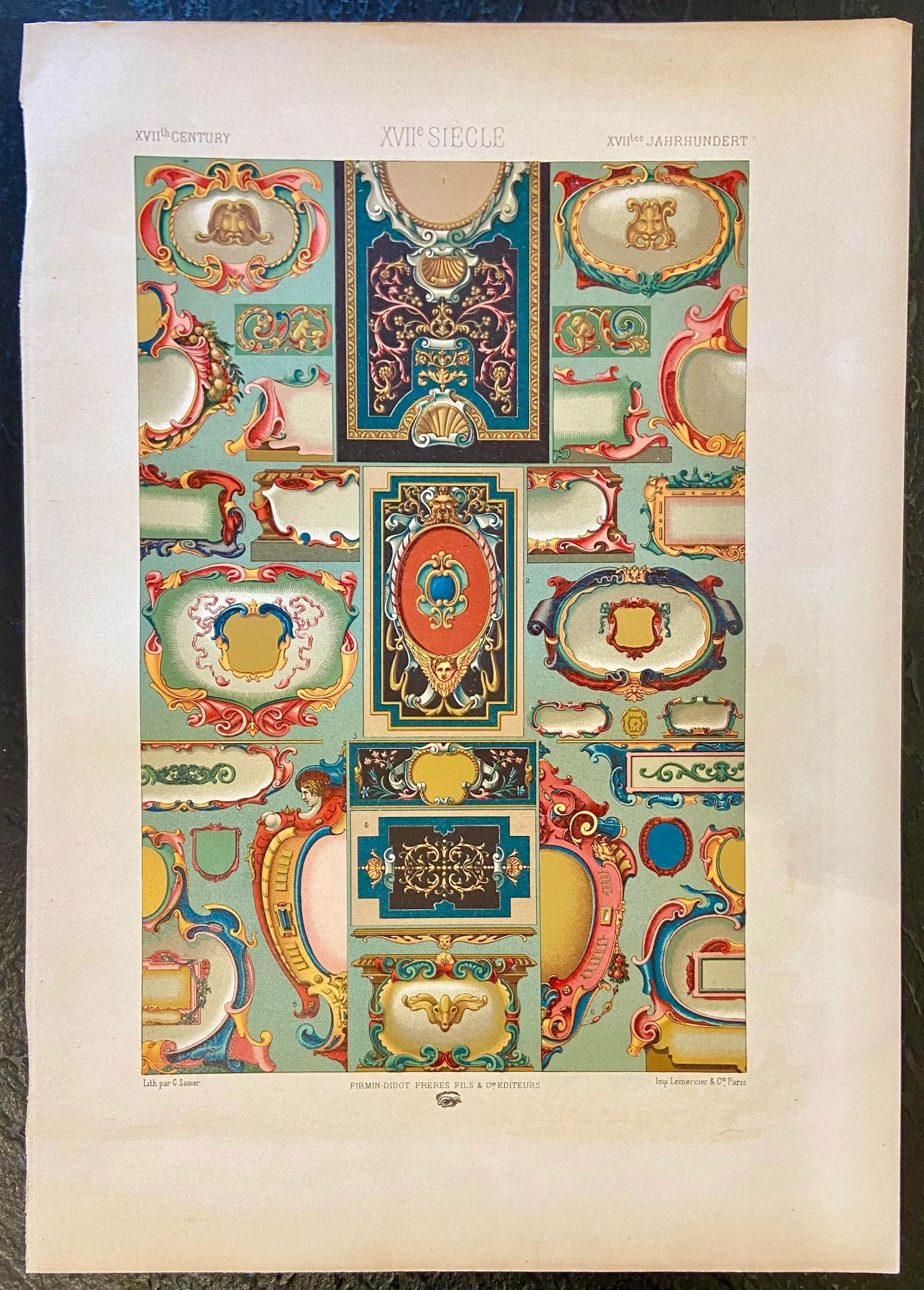 1870 French Decorator Print, XVII Siecle, Auguste Racinet - 4