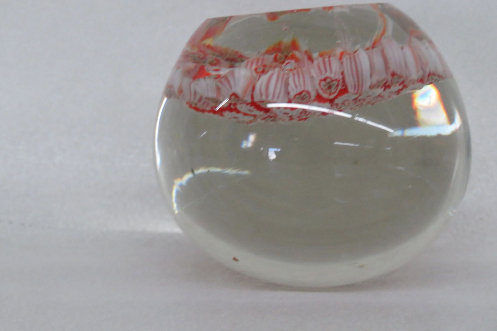 Hand Blown Art Glass Paperweight Red and White Flowers Design - 11