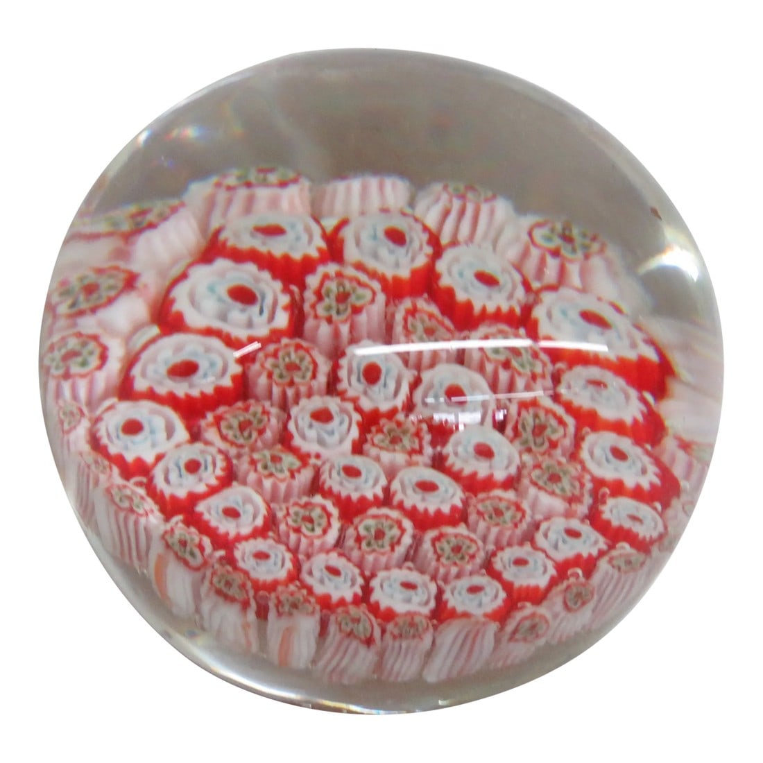Hand Blown Art Glass Paperweight Red and White Flowers Design (1 of 13)