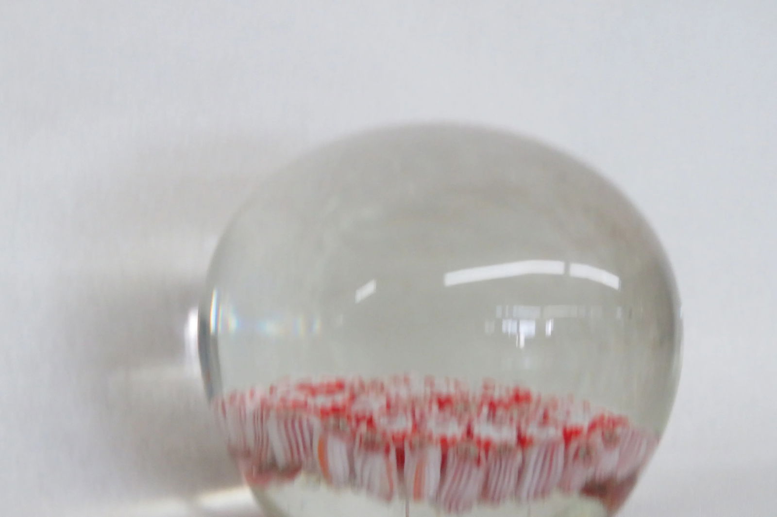 Hand Blown Art Glass Paperweight Red and White Flowers Design - 3
