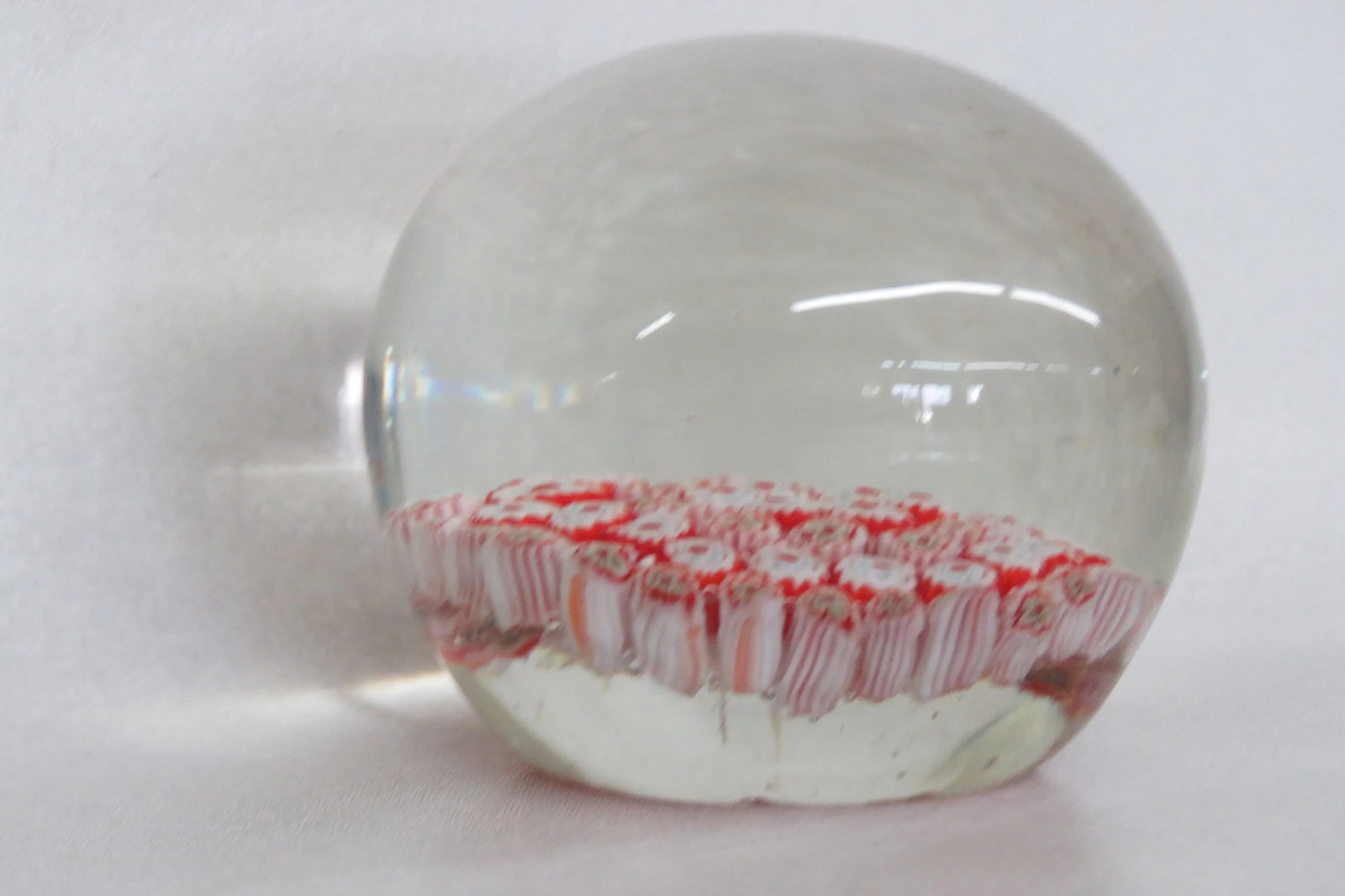 Hand Blown Art Glass Paperweight Red and White Flowers Design - 4