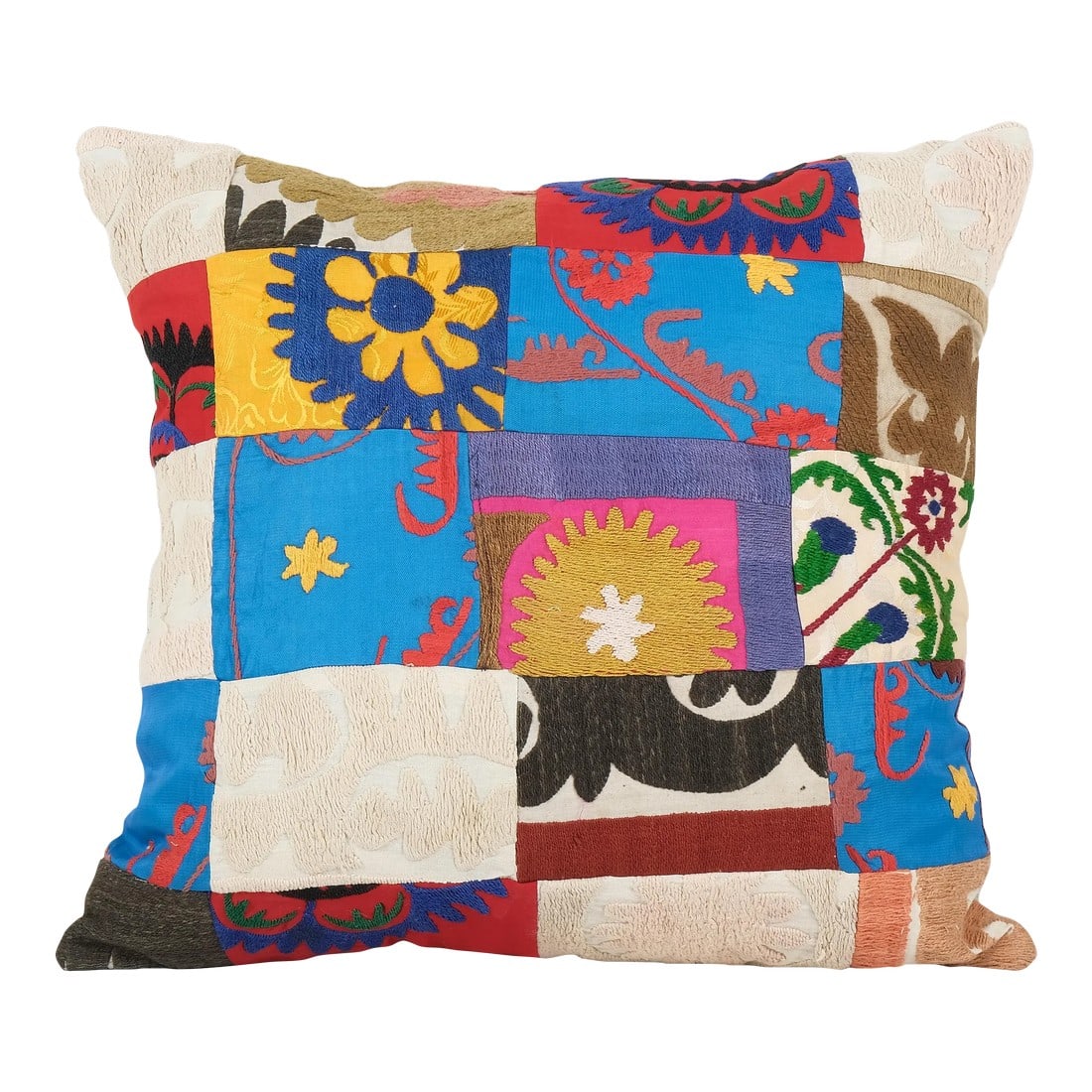 Suzani Pillow Case Fashioned From a 19th Century Suzani From Uzbekistan: Suzani Pillow Case Fashioned From a 19th Century Suzani From Uzbekistan Suzani is an exquisite fabric, every piece is unique but can also contain small imperfections; the charm of a handmade product.