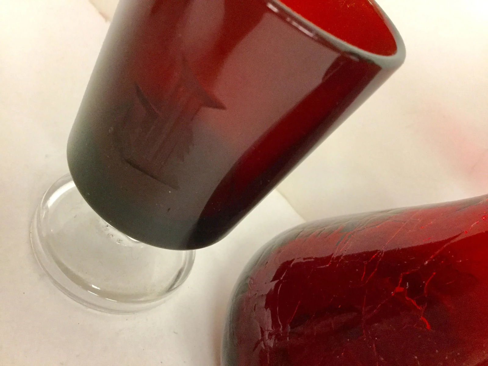 Vintage Cranberry Pitcher & Glasses - Set of 3 - 3