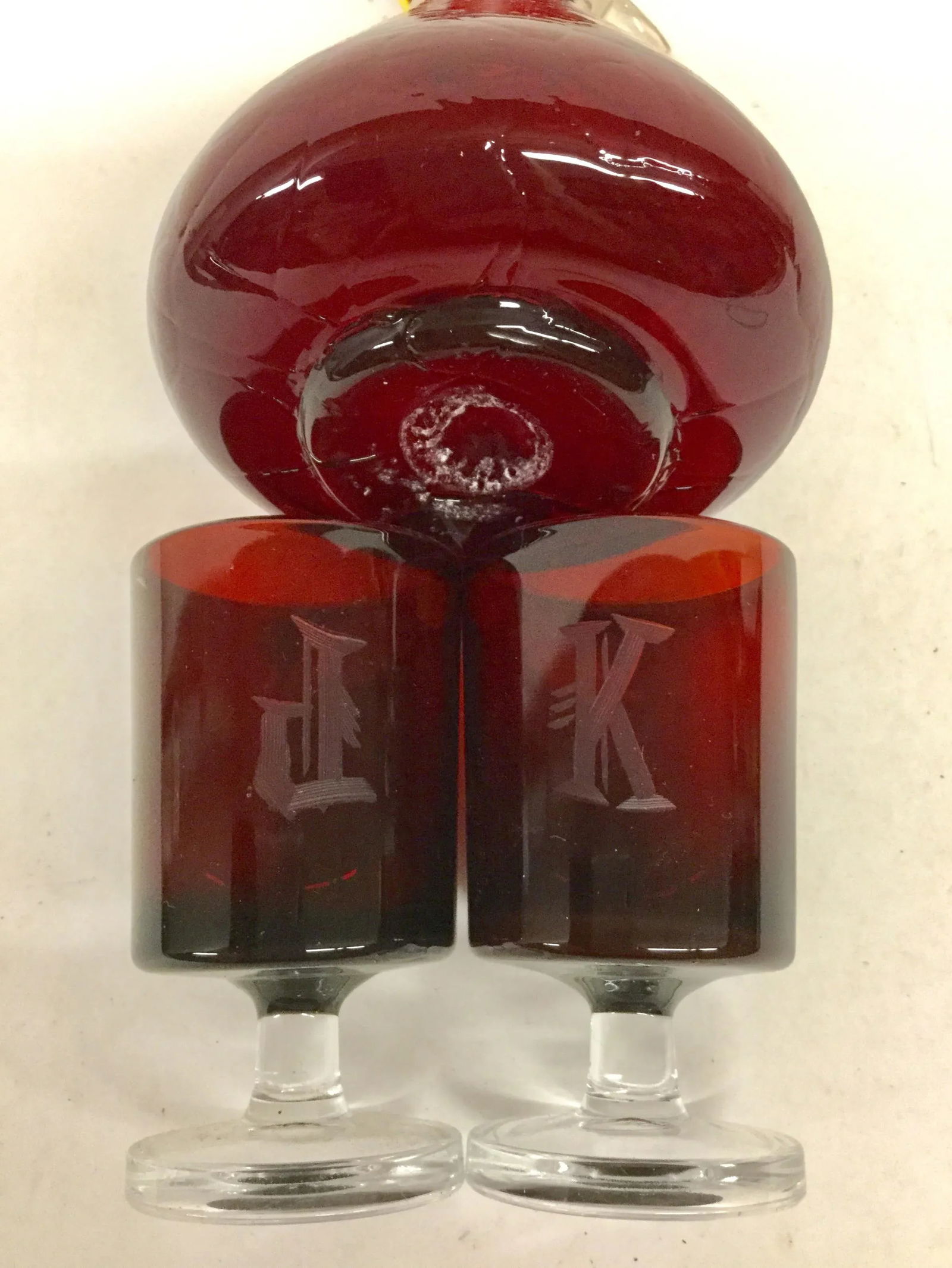 Vintage Cranberry Pitcher & Glasses - Set of 3 - 7