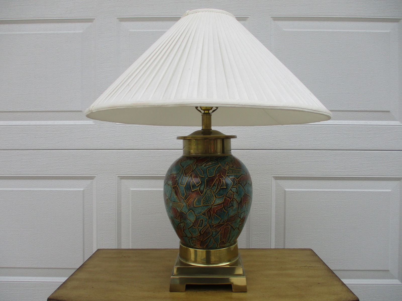 Vintage 1980's Frederick Cooper Ginger Jar Lamp With Brass Base -Original Shade - 13