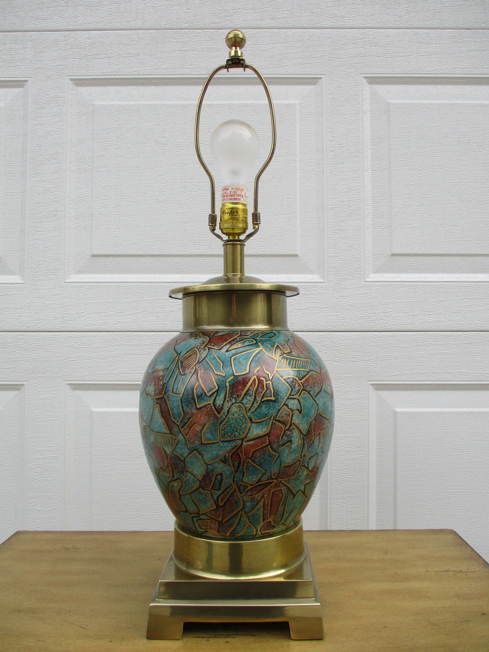 Vintage 1980's Frederick Cooper Ginger Jar Lamp With Brass Base -Original Shade - 2