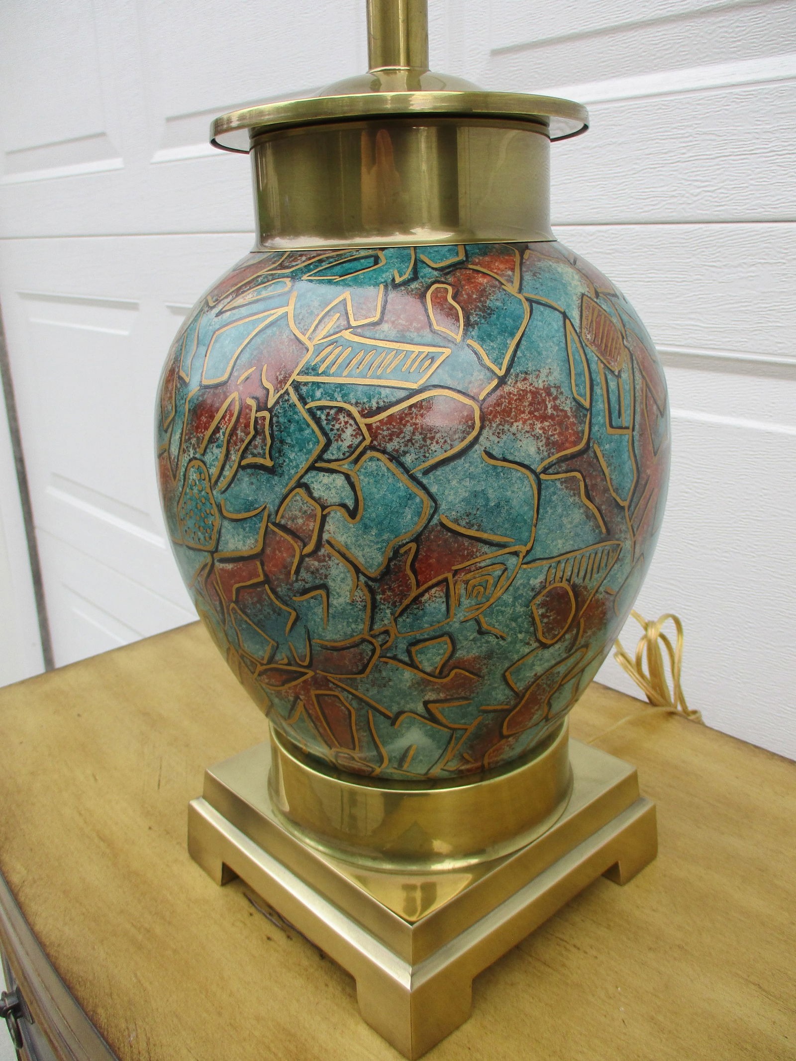 Vintage 1980's Frederick Cooper Ginger Jar Lamp With Brass Base -Original Shade - 3