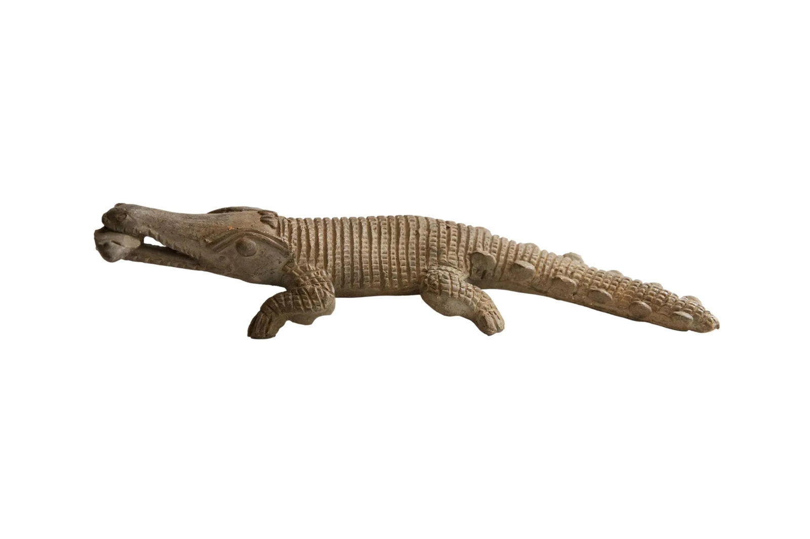 Vintage African Crocodile With Fish Sculpture - 11