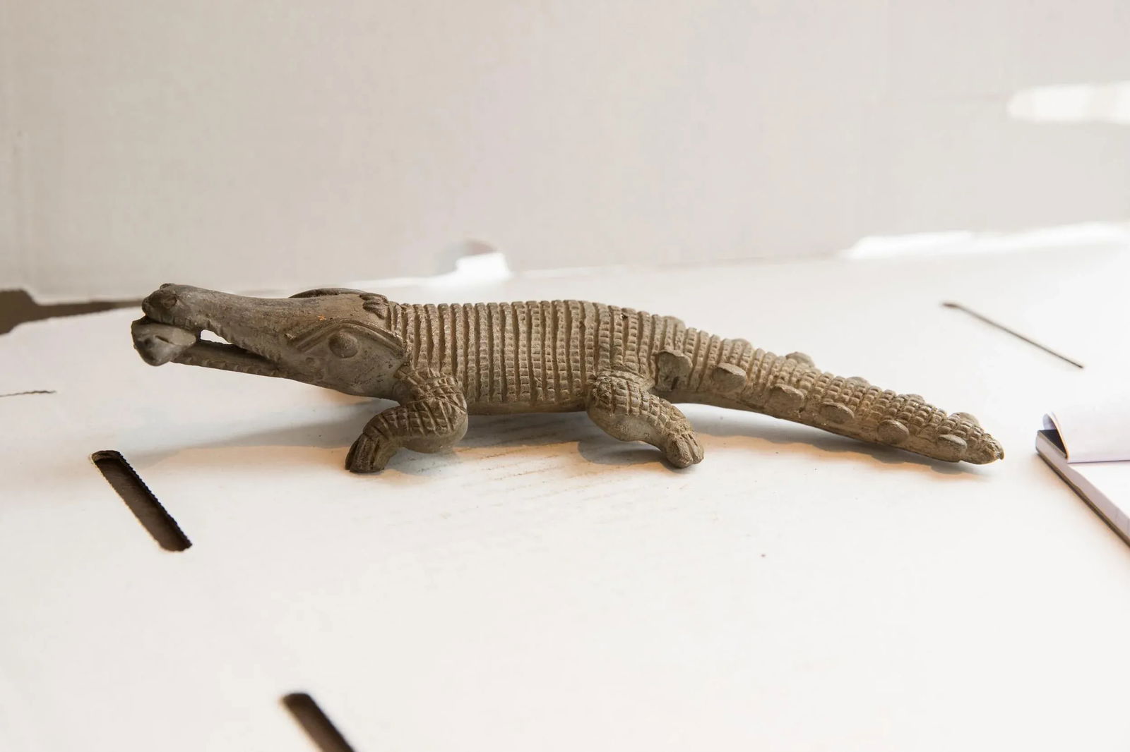 Vintage African Crocodile With Fish Sculpture - 3